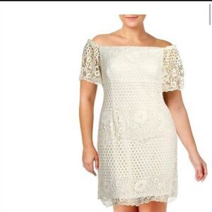 Lauren Ralph Lauren | White Geo-Floral Lace Off-Shoulder DressSize 14